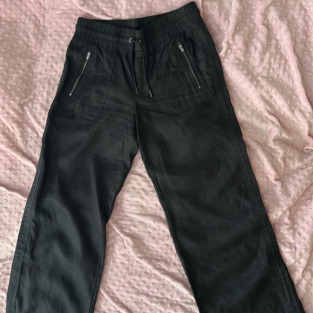 Athleta Cabo linen wide leg pants size 6 Black Excellent condition
